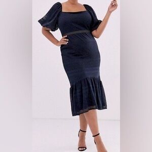 ASOS Design • Lace Puff Sleeve Pephem Midi Dress